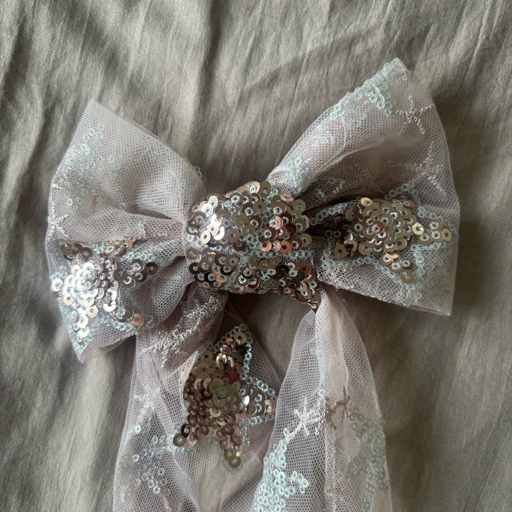 Free People Large Pink Sequin Bow Hair Accessory